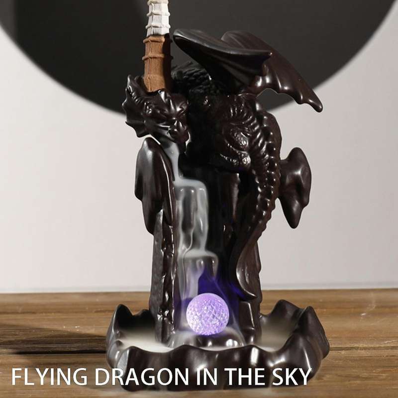 LED Dragon Burner Ceramic Smoke Backflow Incense Burner Holder Aromatherapy Furnace Smell Aromatic H
