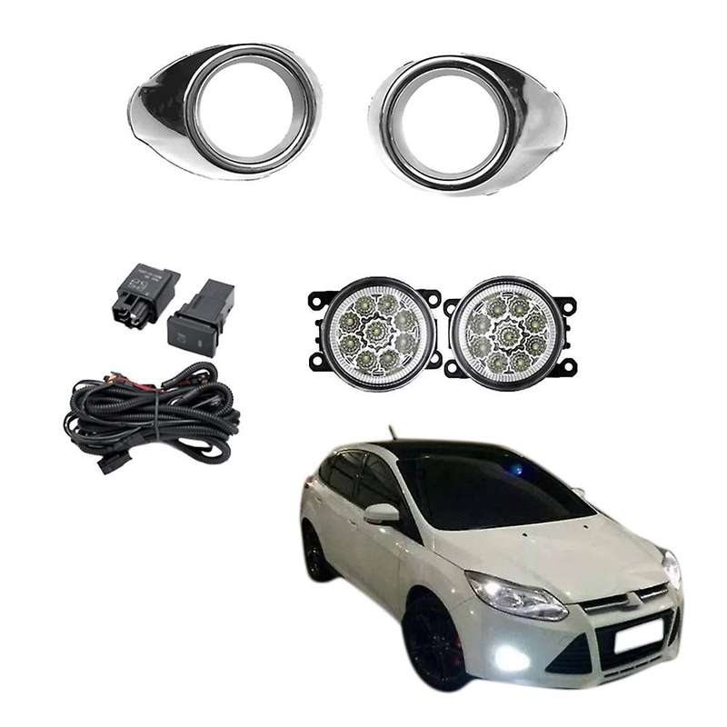 LED Fog Light Headlight Chrome Fog Lamp Cover Grill Bezel Switch Foglights Assembly for Focus MK3 20