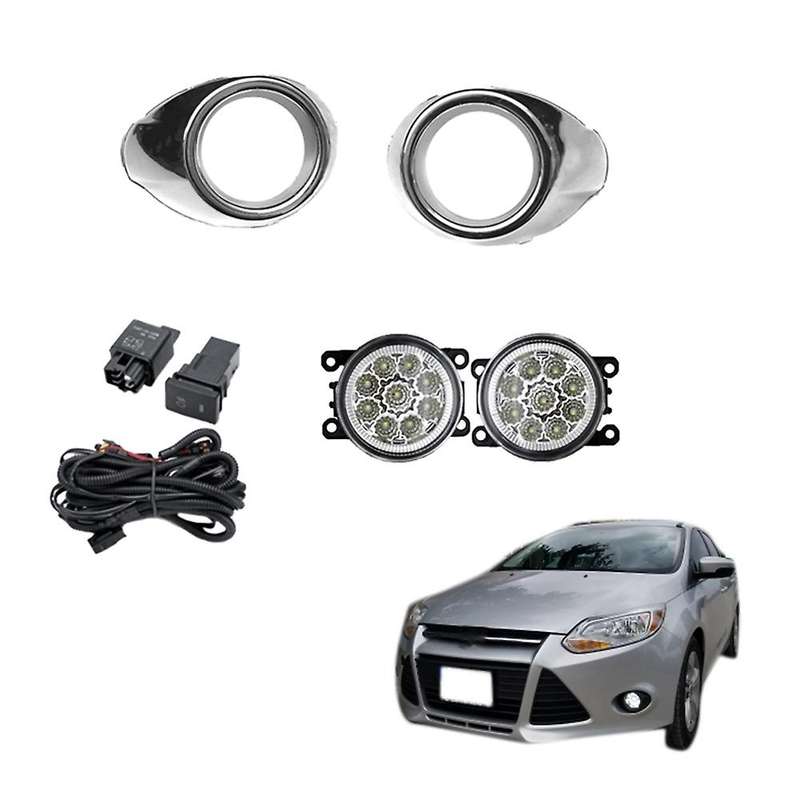 LED Fog Light Headlight Chrome Fog Lamp Cover Grill Bezel Switch Foglights Assembly for Focus MK3 20