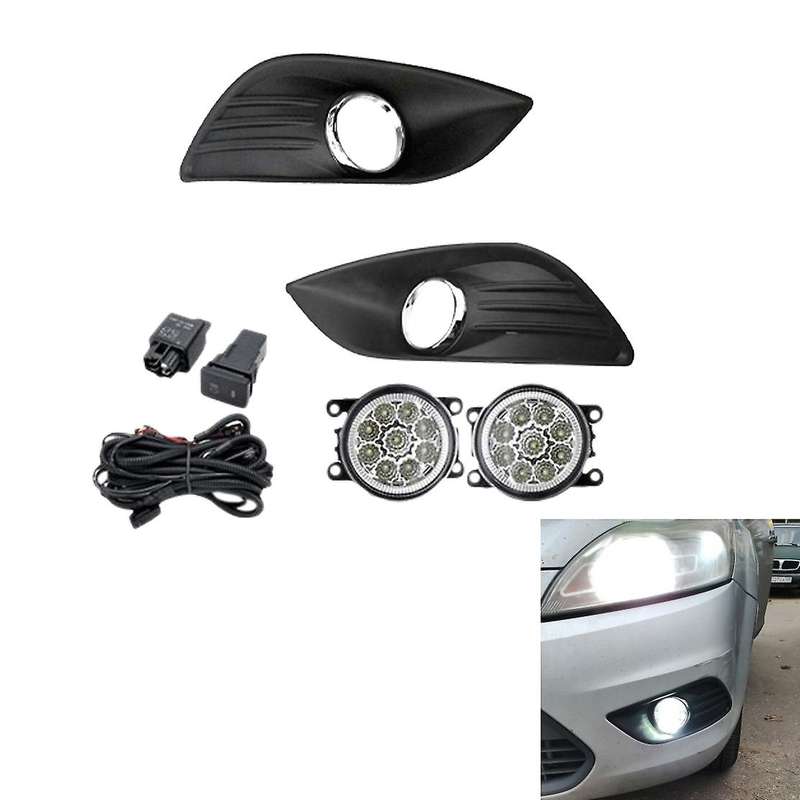 LED Fog Light Headlight Chrome Fog Lamp Cover Grill Bezel Switch Foglights Assembly for Focus MK2 20