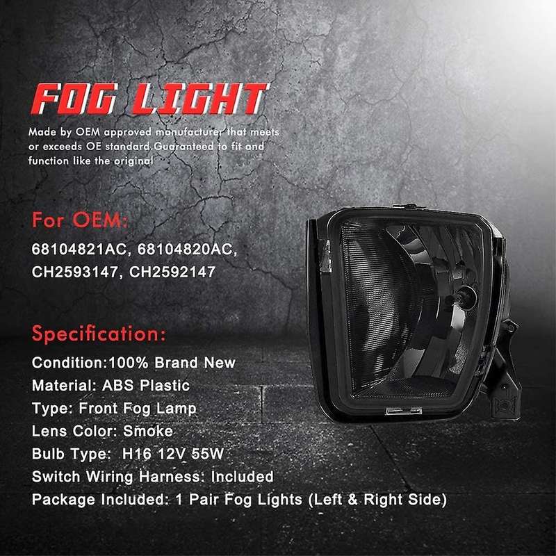 LED Fog Lights Bumper Driving Fog Lamp Assembly for Ram 1500 2013- 2018 68104821AC Black