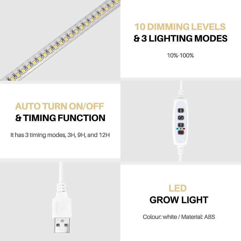 LED Grow Light Strips, Full Spectrum Grow Lights for Indoor Plants with Auto On/Off 3/9/12H Timer