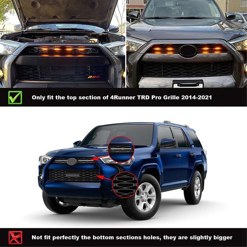 Led Grill Lights for 4runner Pro 2014-2023 Grille, Led Amber Lights with Fuse and Instruction, 4 Pcs