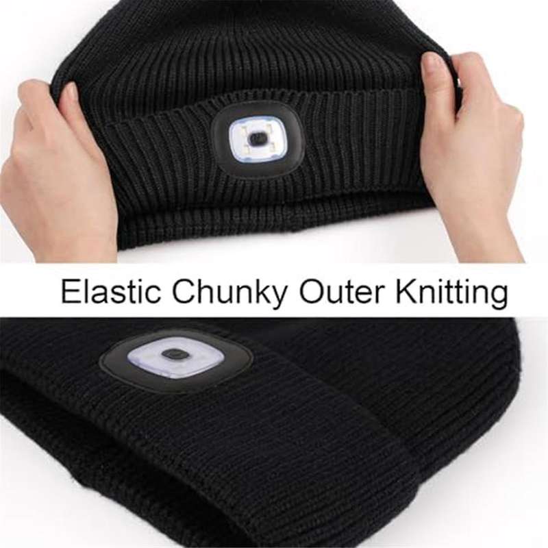 Led Hat, Knitted , Men Women, Warm Stocking Hat, Knitted Hat with Built-in Light, Headlight Hat,2pc