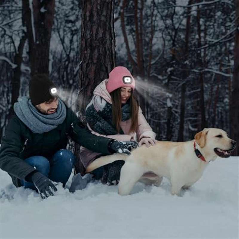 Led Hat, Knitted , Men Women, Warm Stocking Hat, Knitted Hat with Built-in Light, Headlight Hat,2pc