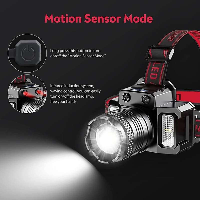 LED Head Light Rechargeable Head Light for Adults, 360 Adjustable Angle Headlight Flashlight Motion