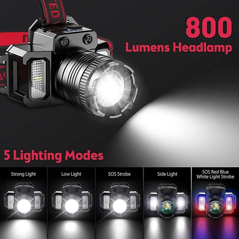 LED Head Light Rechargeable Head Light for Adults, 360 Adjustable Angle Headlight Flashlight Motion