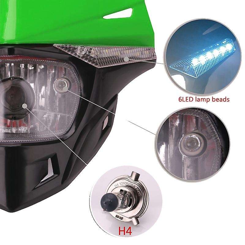 LED Headlight Universal Dirt Bike Fairing Green for KX