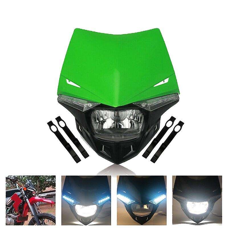 LED Headlight Universal Dirt Bike Fairing Green for KX