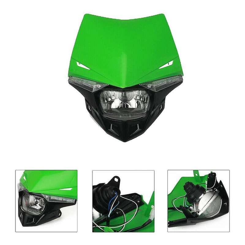 LED Headlight Universal Dirt Bike Fairing Green for KX