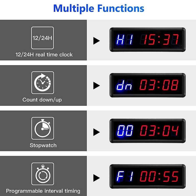 LED Interval 1.5Inch 6 Digits Gym Workout Timer Count Down Clock Stopwatch Timer with Remote for Hom