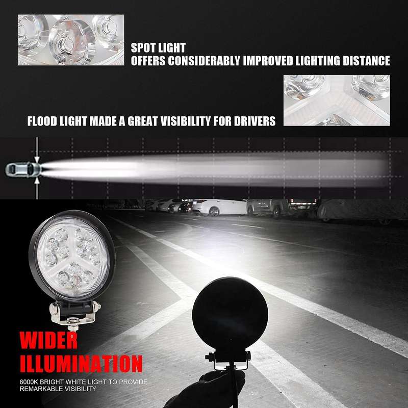 LED Light Bar 2PCS 4 Inch 168W Round Work Light Fog Lights Waterproof Truck Car Boat Motorcycle ATV