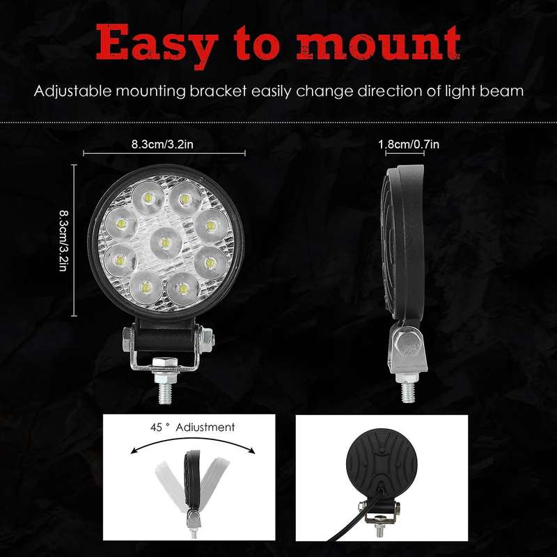 LED Light Bar 2PCS 3 Inch 27W Round LED Light Pods Work Light Flood Beam Off Road Driving Light Fog
