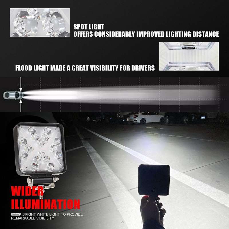 LED Light Bar 2PCS 4 Inch 168W Square Work Light Fog Lights Waterproof Truck Car Boat Motorcycle ATV