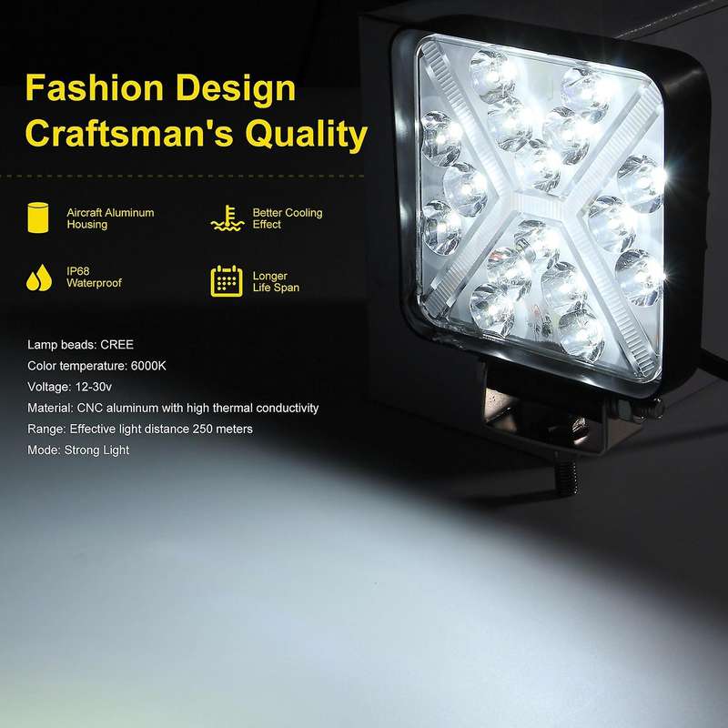 LED Light Bar 2PCS 4 Inch 168W Square Work Light Fog Lights DRL Waterproof Truck Car Boat Motorcycle