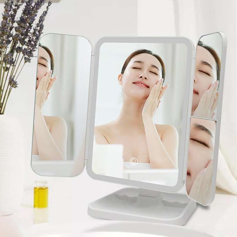 LED Light Makeup Mirror 2/3X Magnifying Cosmetic 3 Folding Vanity Mirrors 180 Rotation Touch Dimmer