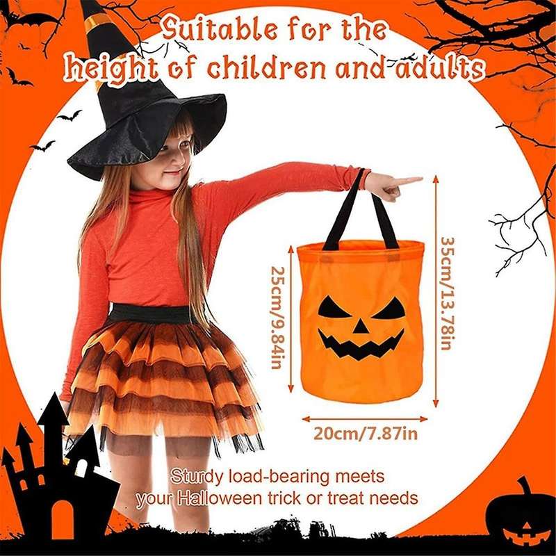 LED Light Halloween Candy Bags Halloween Pumpkin Candy Bags Reusable Bucket for Kids Halloween Suppl