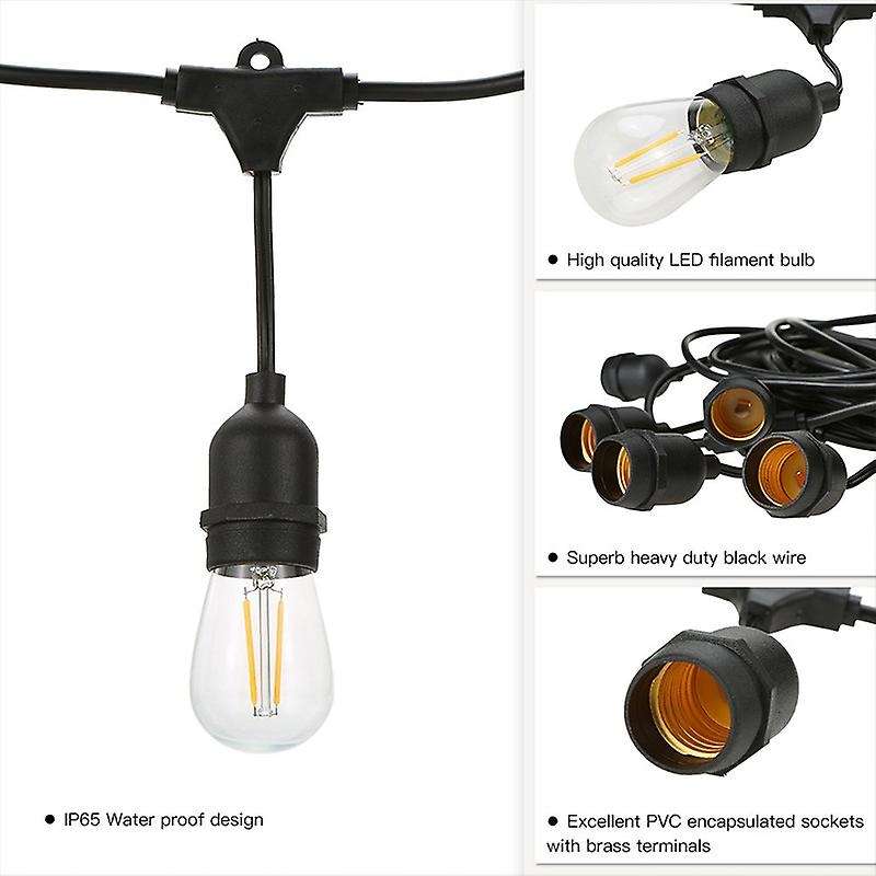 Led Light String E27 Lamp Head Power Line Waterproof Marquee for Garden, Family, Backyard, Wedding,