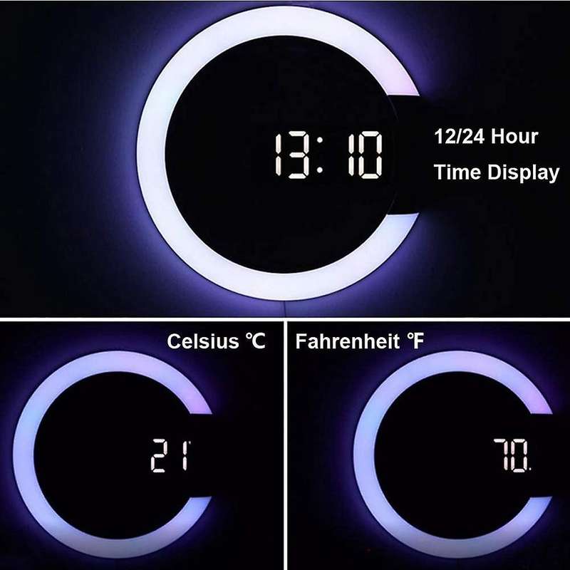 Led Mirror Hollow Wall Clock Multifunctional Clock Home Thermometer Digital Alarm for Decoration