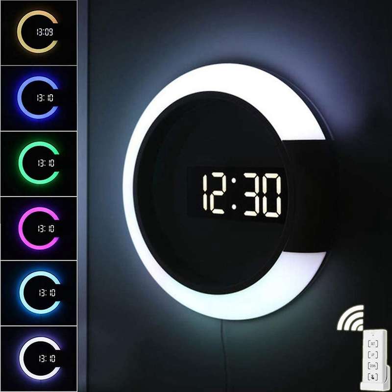 Led Mirror Hollow Wall Clock Multifunctional Clock Home Thermometer Digital Alarm for Decoration