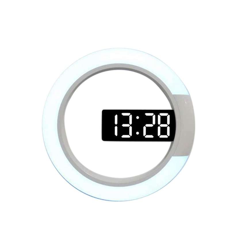 Led Mirror Hollow Wall Clock Multifunctional Clock Home Thermometer Digital Alarm for Decoration