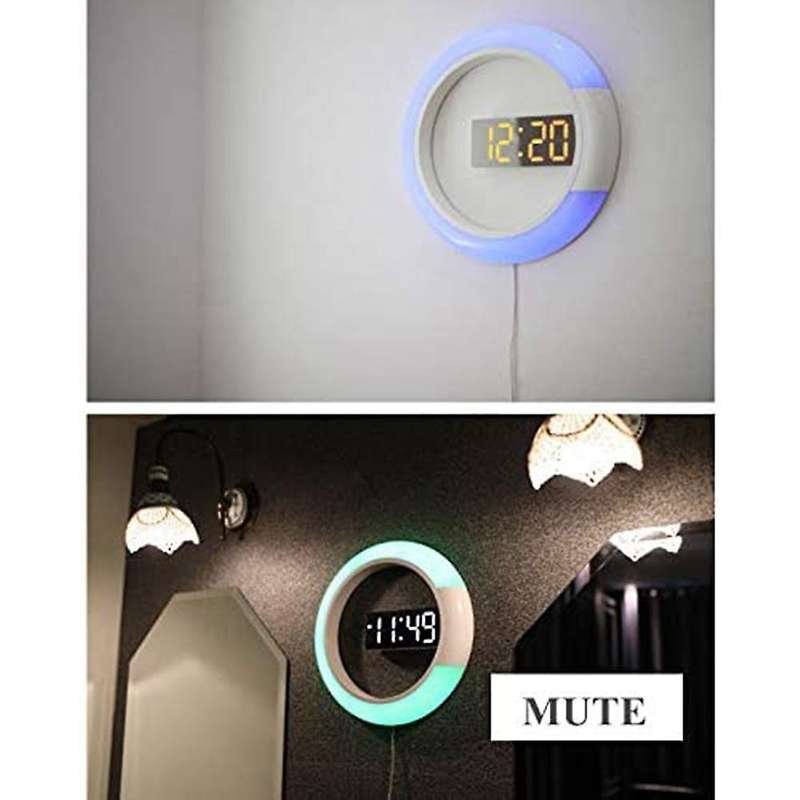 Led Mirror Hollow Wall Clock Multifunctional Clock Home Thermometer Digital Alarm for Decoration