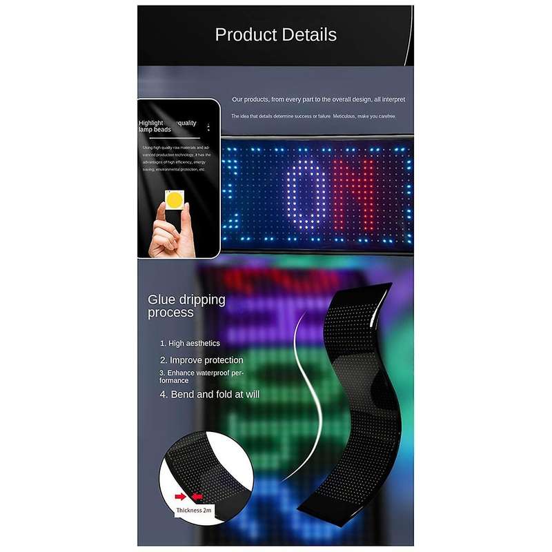 LED Matrix Panel Programmable Flexible Screen IP65 Display Animation Message Scrolling Sign APP Cont