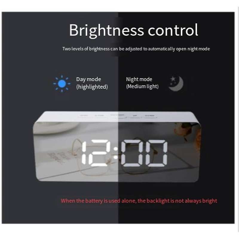 LED Mirror Digital Clock Bedroom Office Travel Electronic Table Clock Desktop Alarm Clock Temperatur
