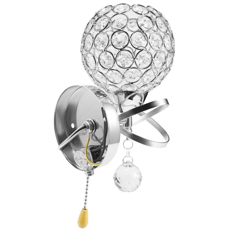 Led Modern Crystal Wall Lamp Sconce Light Bulb Bedroom Hallway Lighting Fixture, with On/off Pull S