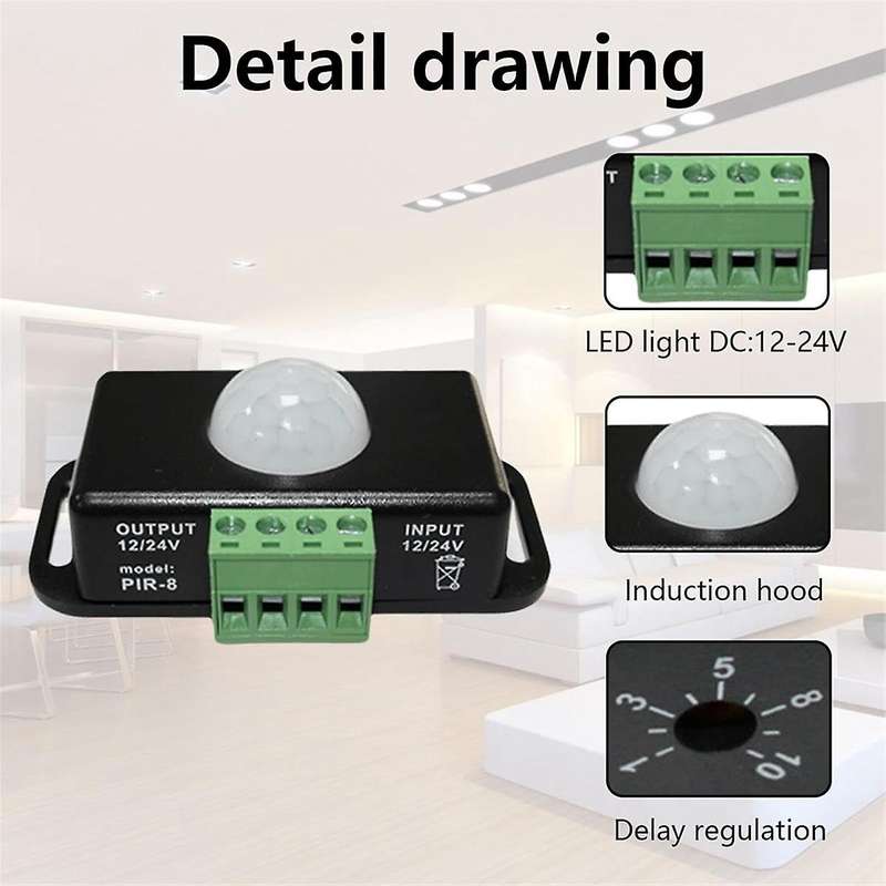 LED Motion Sensor 12V/24V DC, Motion Sensor Body Infrared Motion PIR Sensor Switch Automatic Wireles
