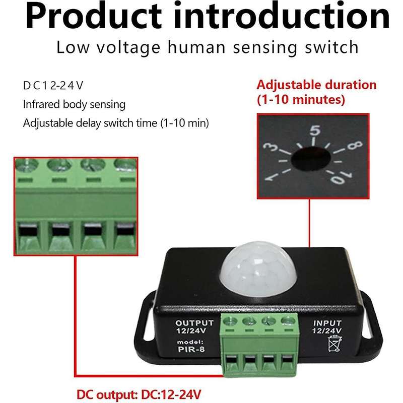 LED Motion Sensor 12V/24V DC, Motion Sensor Body Infrared Motion PIR Sensor Switch Automatic Wireles