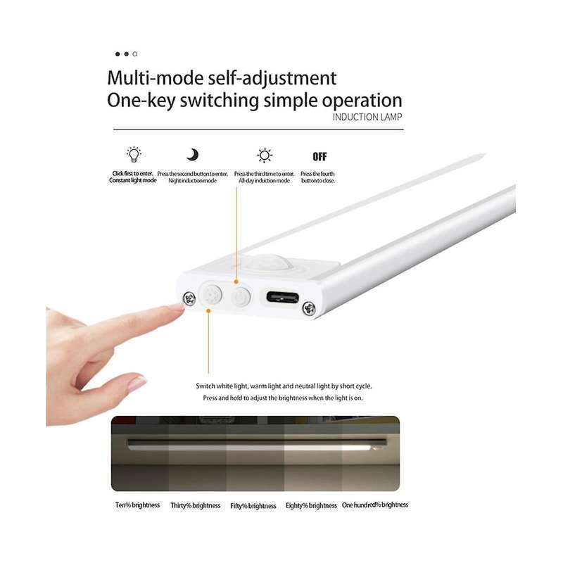 LED Night Light 20cm Motion Sensor Wireless USB Cabinet Night Light Wardrobe Lamp for Kitchen Cabine