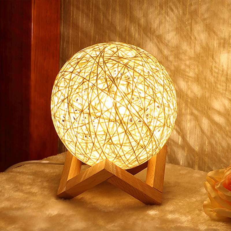 LED Rattan Ball Fix Dimmable 3D Light Night Lamp Moon Starlight Table Lamp Bedroom Lampu Tidur Lampu