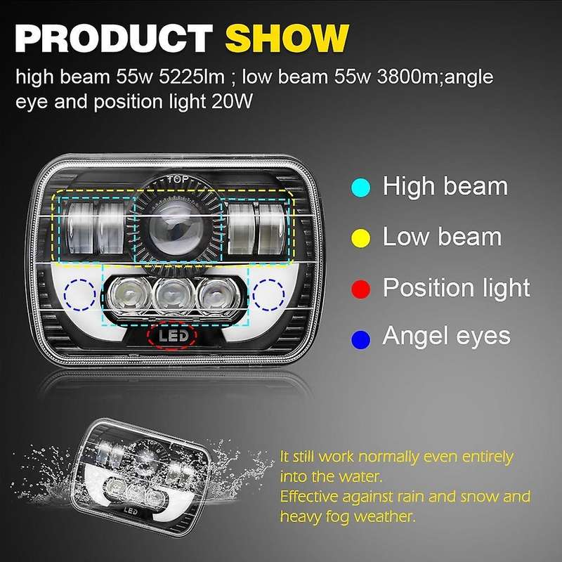 Led Rectangular Headlight Projector 7X6 Inch Sealed Beam Replacement High / Low Beam DRL for Herdsma