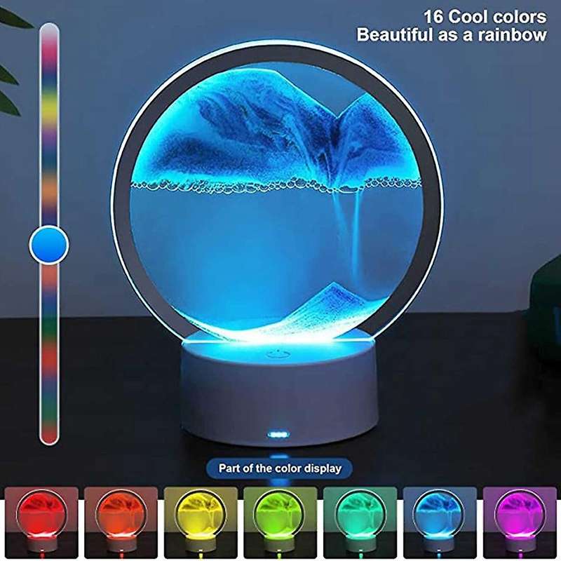 LED RGB Sandscape Lamp Moving Sand Art Night Light with 7 Colors Hourglass Light 3D Sea Display Dec