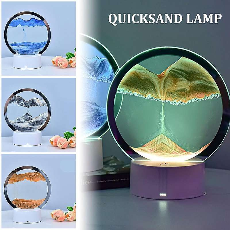 LED RGB Sandscape Lamp Moving Sand Art Night Light with 7 Colors Hourglass Light 3D Sea Display Dec