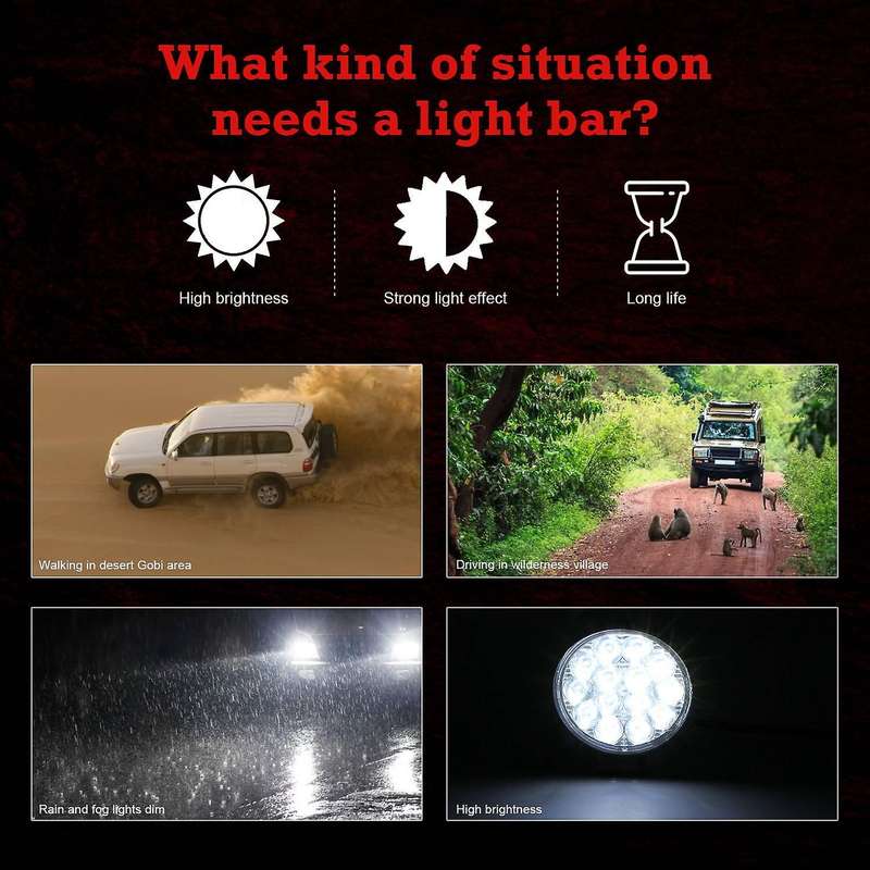 Led Round Light Bar 2PCS 3 Inch 42W 4200LM Flood Light Pod Off Road Fog Driving Roof Bar Bumper for