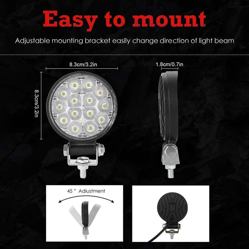 Led Round Light Bar 2PCS 3 Inch 42W 4200LM Flood Light Pod Off Road Fog Driving Roof Bar Bumper for