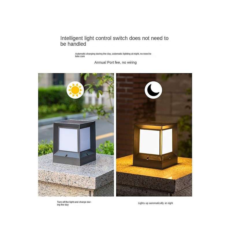 Led Solar Column Headlight Solar Powered Pillar Lamp Outdoor Waterproof Wall Light for Courtyard Lan