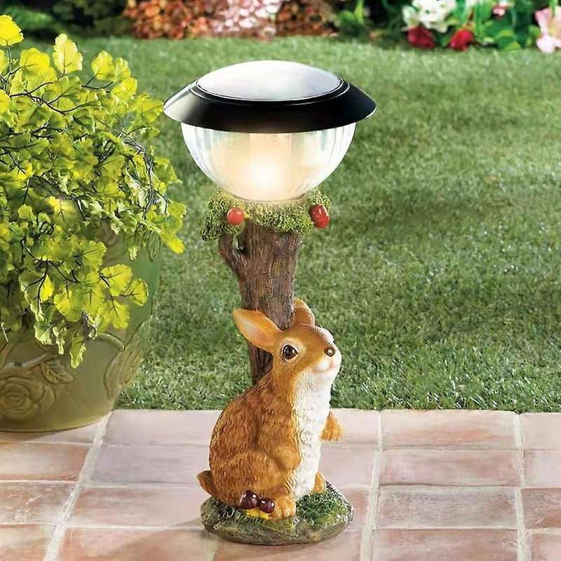 Led Solar Light Rabbit Resin Figurine Light Outdoor Garden Lawn Lamp Yard Art Ornaments Elf Animal C