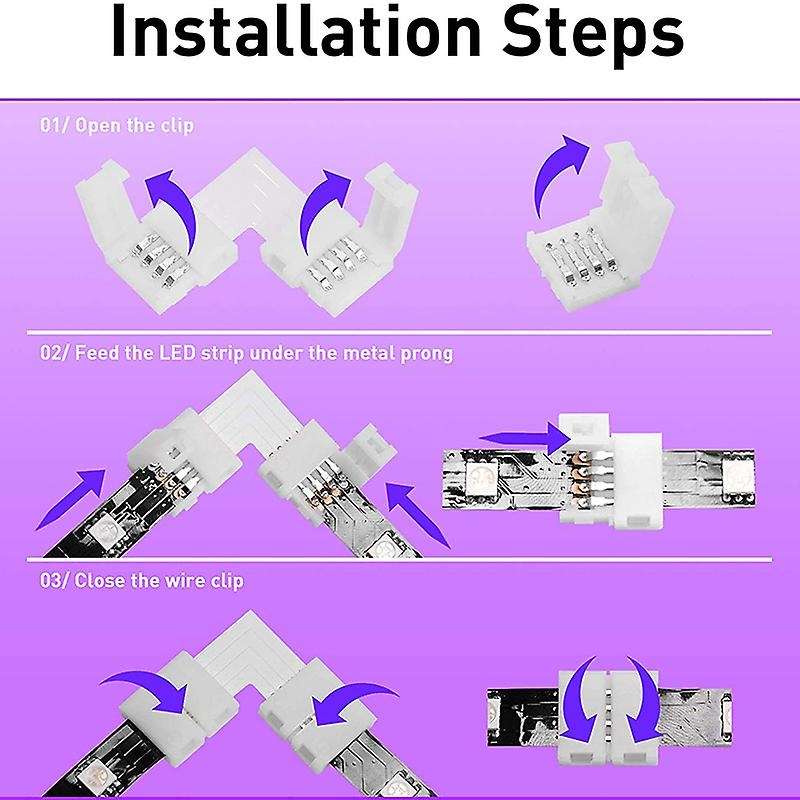 LED Strip Connector 4 Pin 10mm Solderless RGB Light Strip Connector for 5050 SMD - Gapless Connector