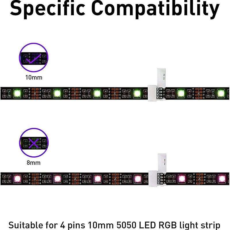 LED Strip Connector 4 Pin 10mm Solderless RGB Light Strip Connector for 5050 SMD - Gapless Connector