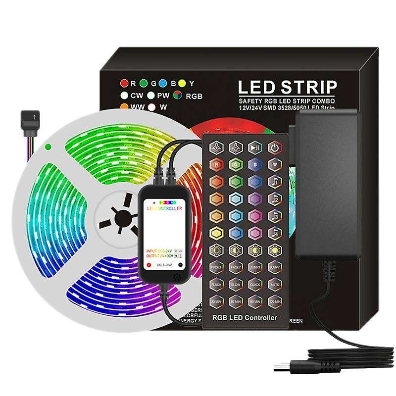LED Strip Lights RGB Strips 5050 Music Sync Color Changing 40 Key Remote Control for Home Bedroom TV
