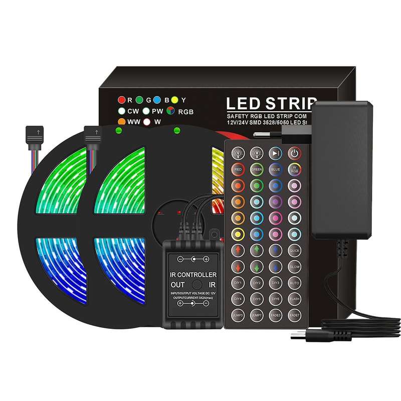 LED Strip Lights RGB with Remote Control Bright 5050 Colorful 10M Light Strip for Bedroom EU Plug