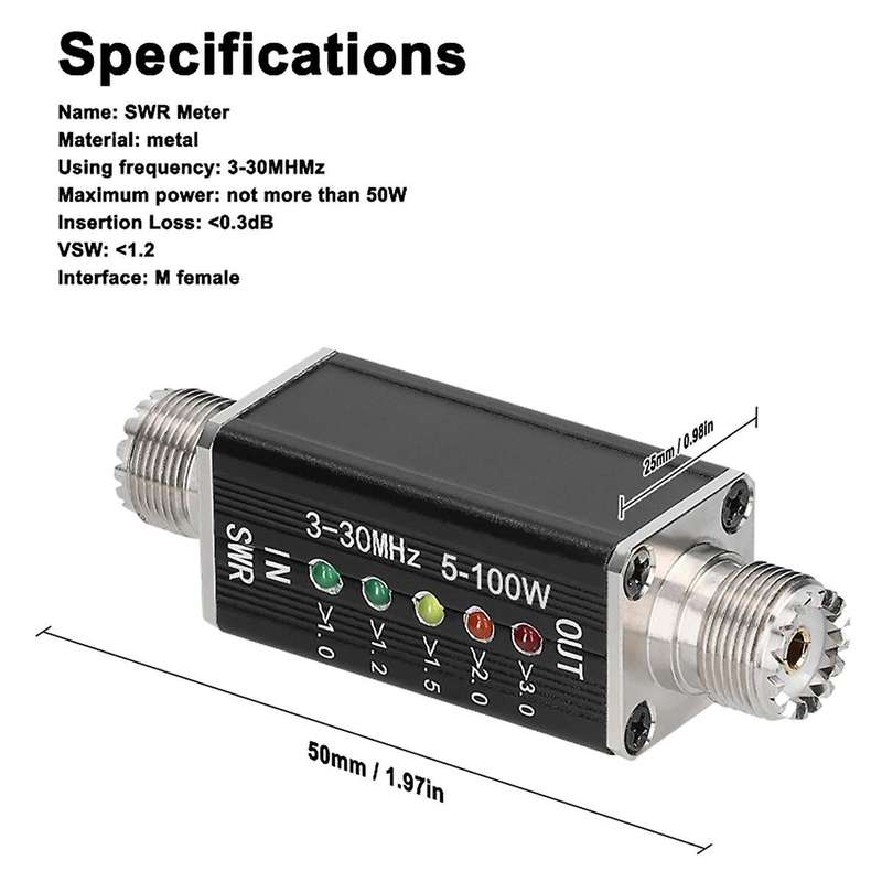 Led Swr Meter 3-30mhz Frequency Shortwave Standing Waves Indicator with 5 Led M Female Interface