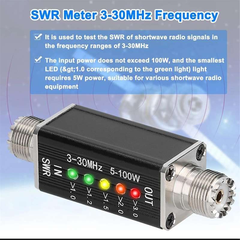 Led Swr Meter 3-30mhz Frequency Shortwave Standing Waves Indicator with 5 Led M Female Interface