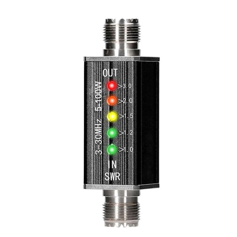 Led Swr Meter 3-30mhz Frequency Shortwave Standing Waves Indicator with 5 Led M Female Interface