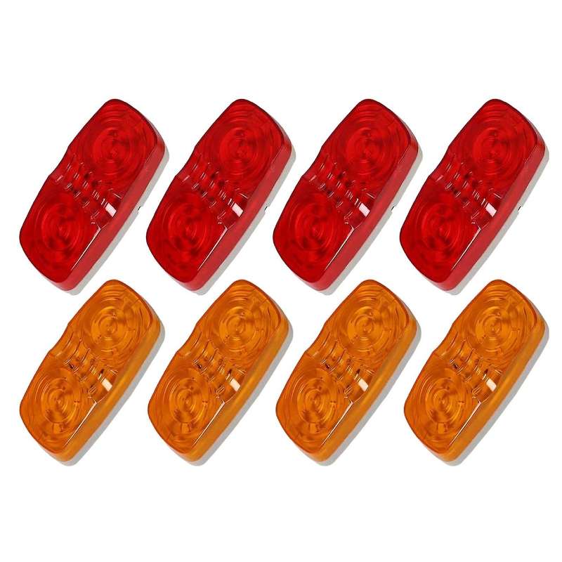 LED Trailer Marker Light Diodes Light Indicator Double Bubble Surface Mount (4 Red + 4 Yellow)