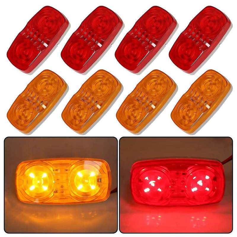 LED Trailer Marker Light Diodes Light Indicator Double Bubble Surface Mount (4 Red + 4 Yellow)