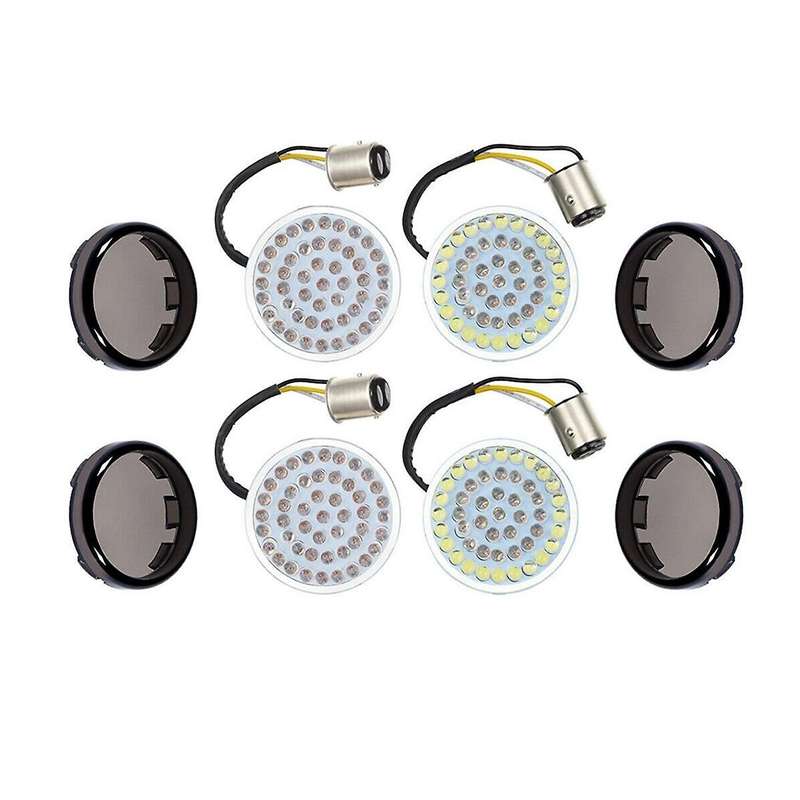 Led Turn Signals Bulbs, 2inch Front Rear Black-finish Lights Smoked Lenses Kit for Touring Softail